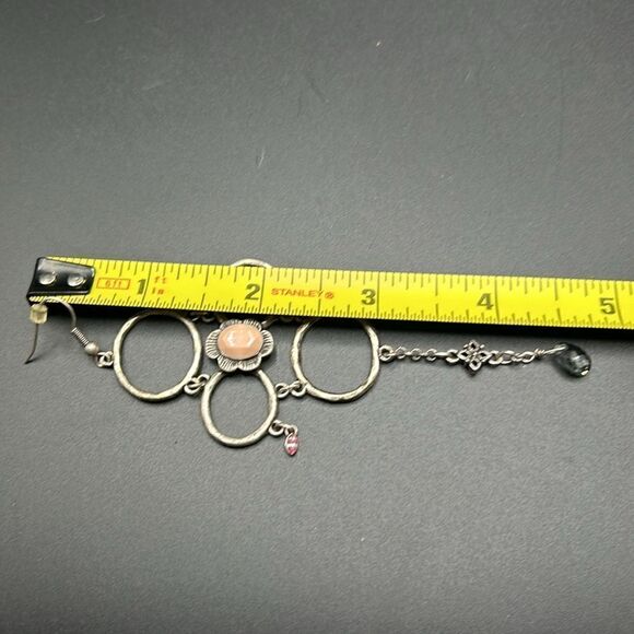 Jewelmint Silver Tone Dangle Earrings, Pink Peach Rhinestones - Picture 7 of 8